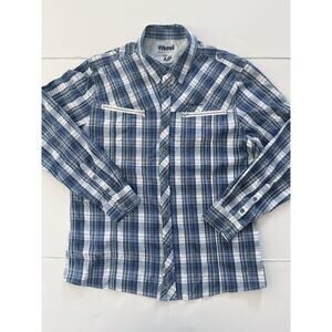Mavi Shirt Mens L Blue Plaid Long Sleeve Button Up Zipper Pockets Classic Fit